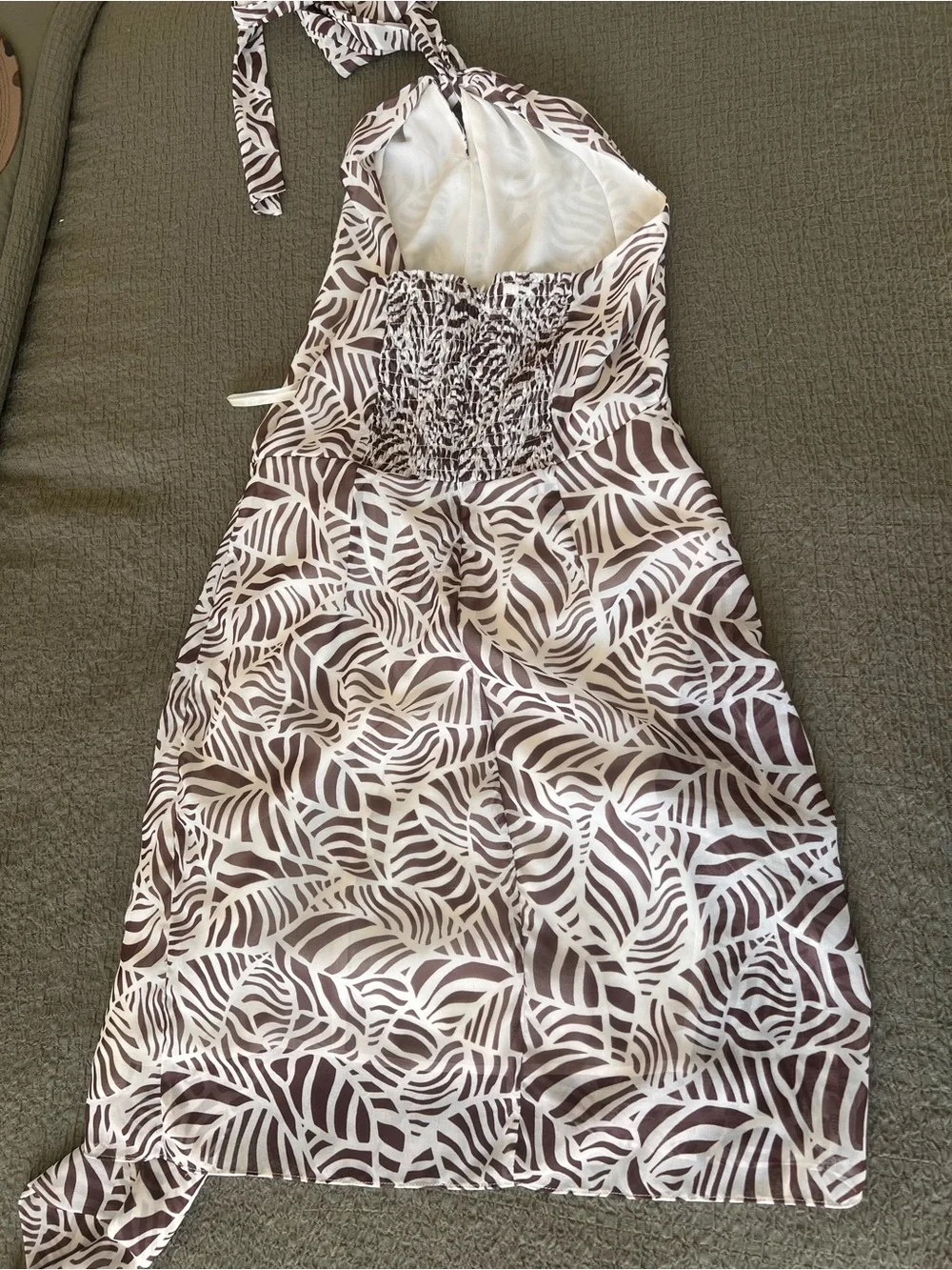 Toccin Halter Sarong Dress Leaves Pattern Brown and White - Size 0